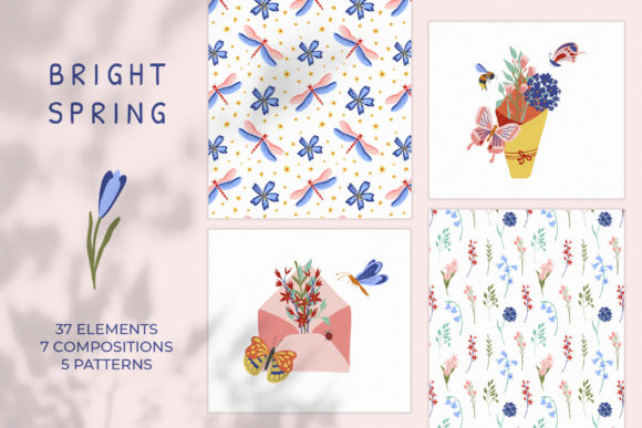 Brighten Your Projects with Spring Illustrations, Patterns Set